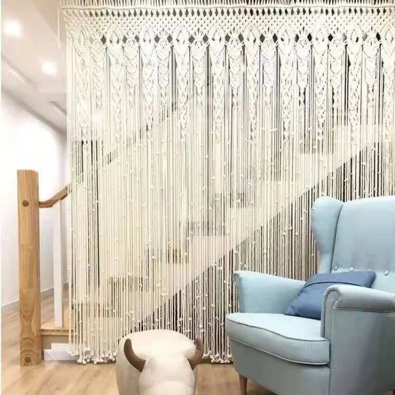 Boho Macrame Door Curtain โ Handwoven Cotton Backdrop For Windows & Doorways