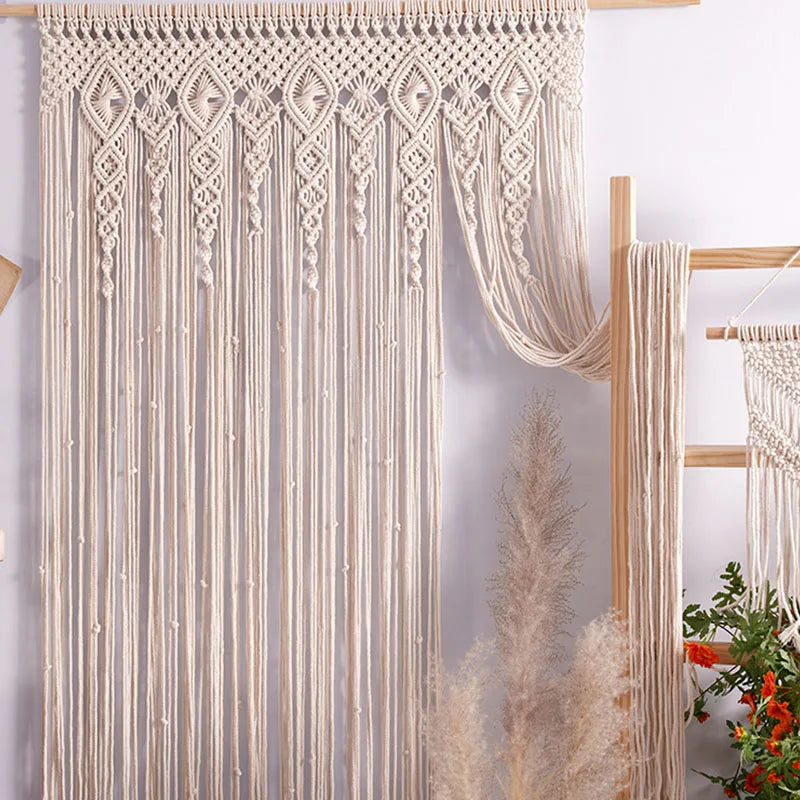 Boho Macrame Door Curtain โ Handwoven Cotton Backdrop For Windows & Doorways