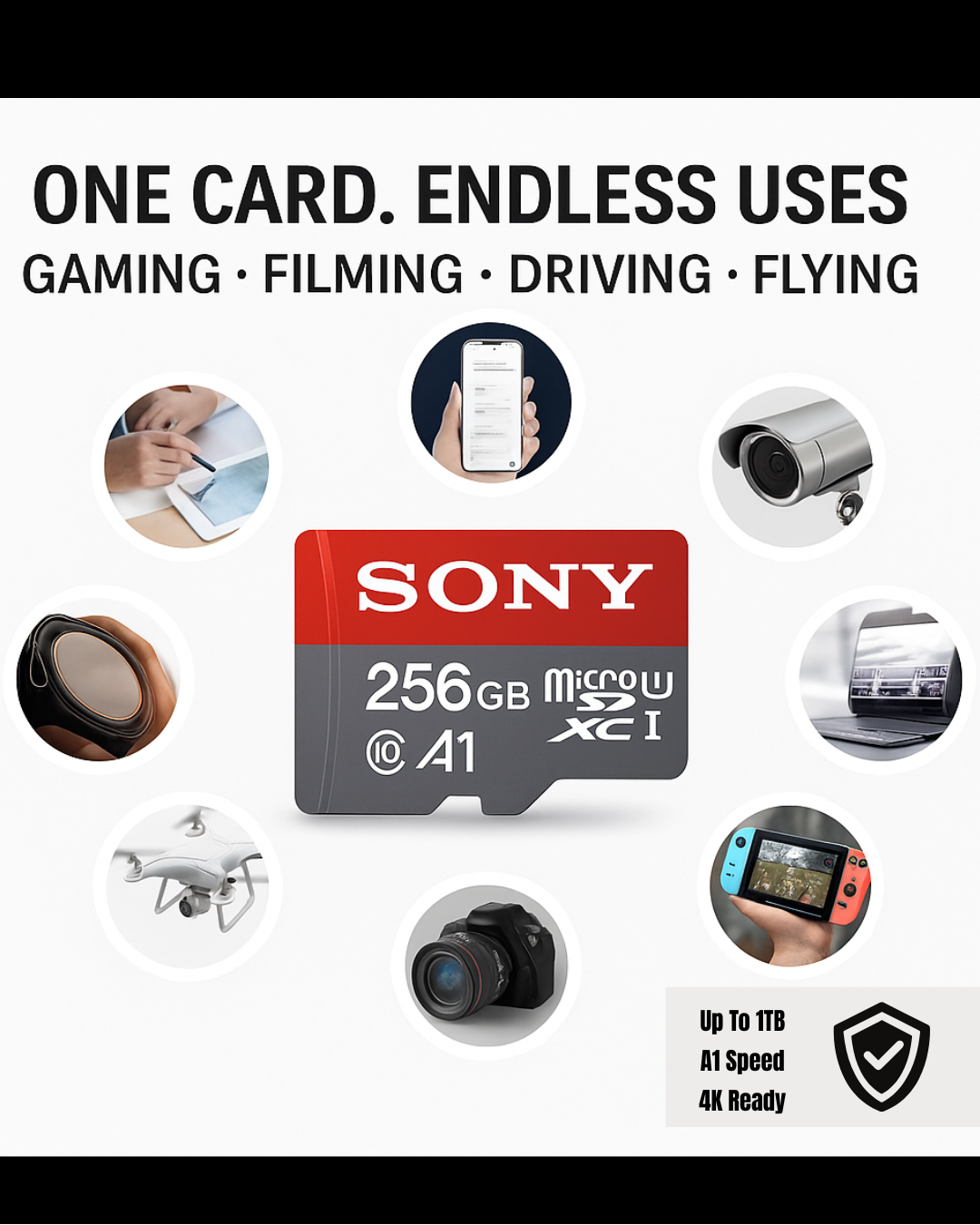 Capture More. Transfer Faster. Trust It Everywhere. Sony A1 Micro SD Card – Up to 1TB, 4K Ready, Waterproof