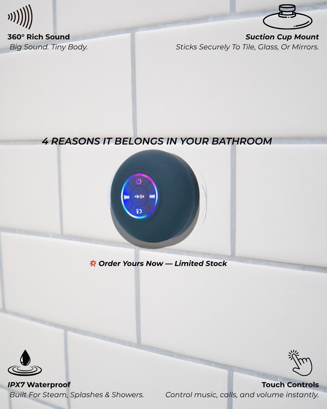 Shower. Sing. Glow. – The Ultimate Waterproof Speaker That Sticks & Plays Anywhere