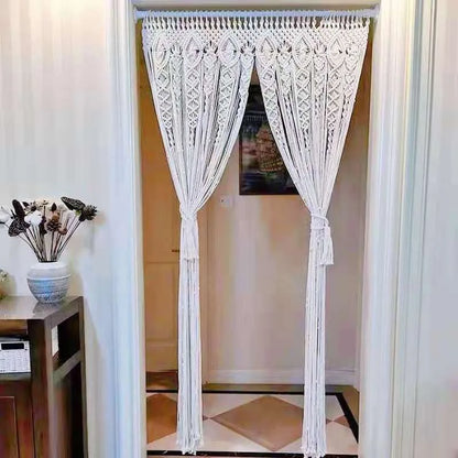 Boho Macrame Door Curtain – Handwoven Cotton Backdrop For Windows & Doorways