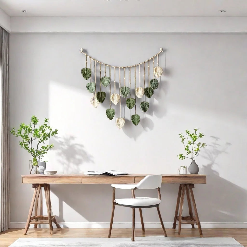 Macrame Woven Hanging Leaf Tapestry