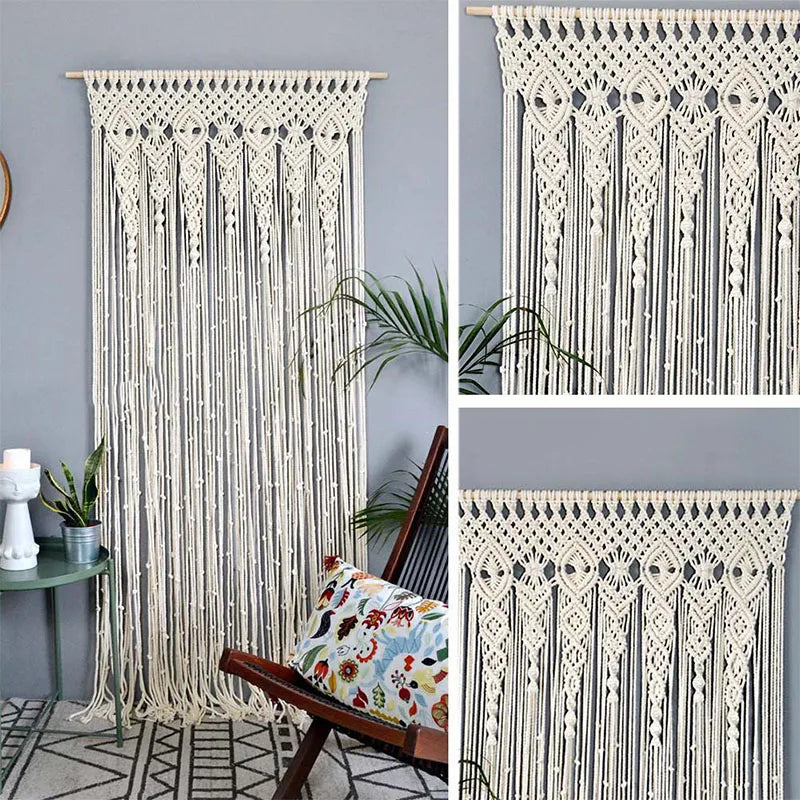 Boho Macrame Door Curtain – Handwoven Cotton Backdrop For Windows & Doorways