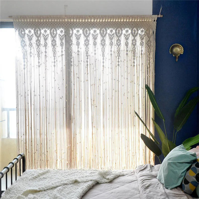 Boho Macrame Door Curtain – Handwoven Cotton Backdrop For Windows & Doorways