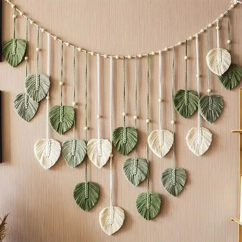 Macrame Woven Hanging Leaf Tapestry