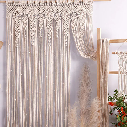 Boho Macrame Door Curtain – Handwoven Cotton Backdrop For Windows & Doorways