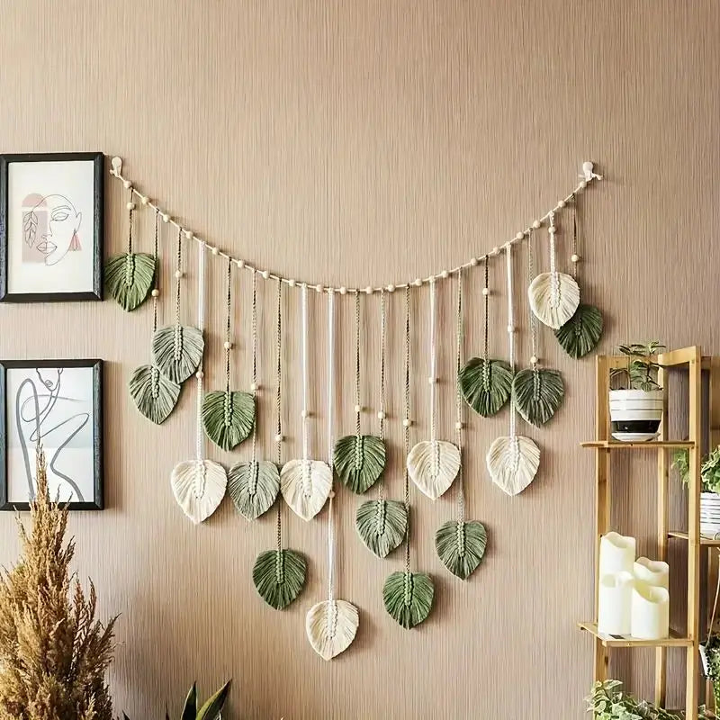 Macrame Woven Hanging Leaf Tapestry