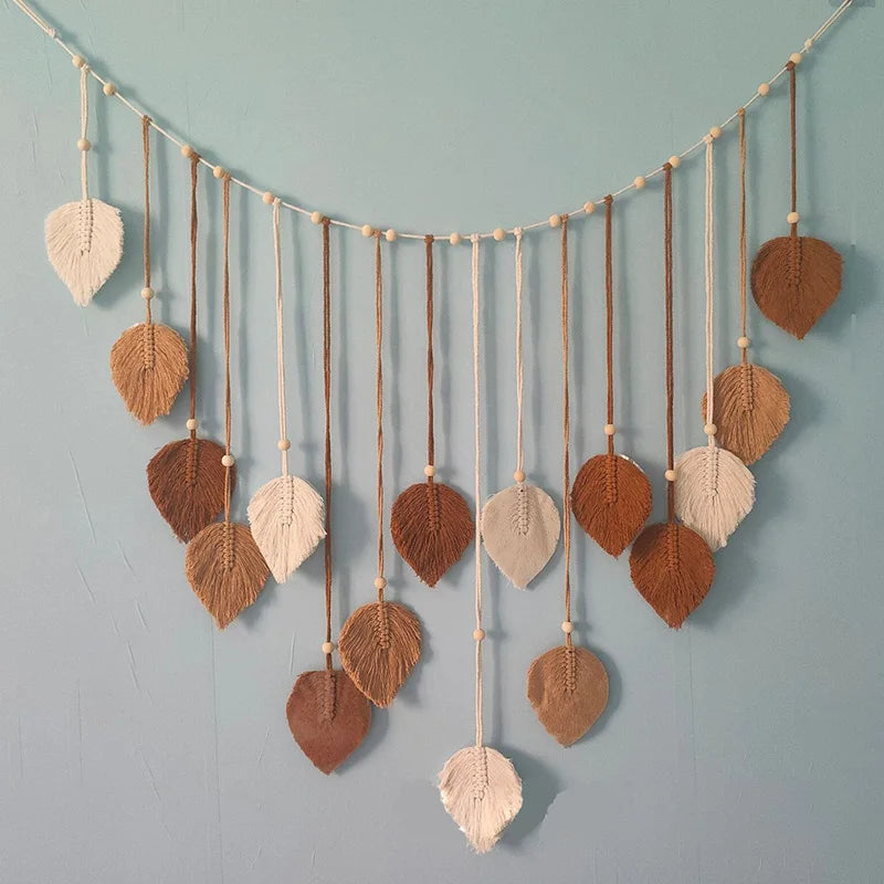 Macrame Woven Hanging Leaf Tapestry